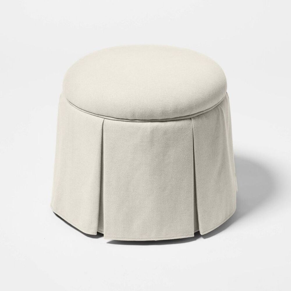 Box Pleat Skirt Storage Ottoman Performance Fabric Cream